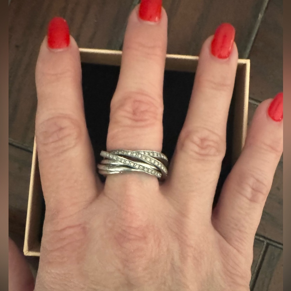 Dkny Silver And Rhinestone 6-Stack Ring, Size 8 - image 1